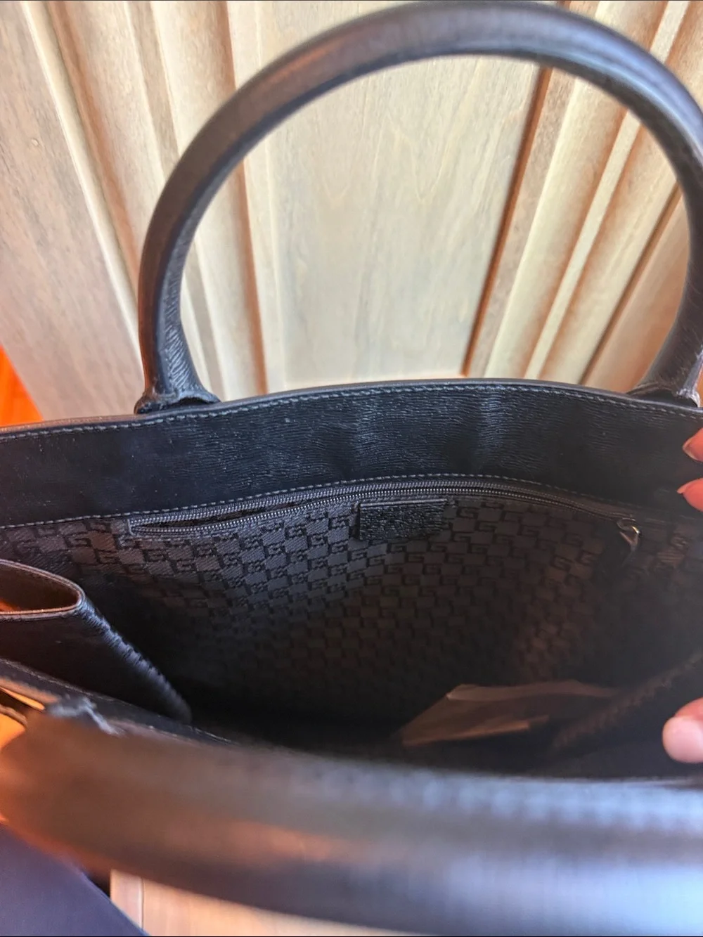 Gucci Black Leather Structured Tote with Top Handles